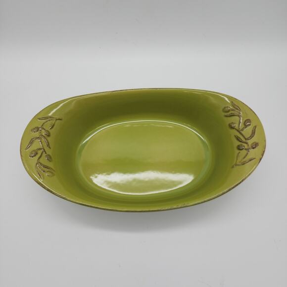 Cerutil Casserole Dish Serving Platter Green Oval Floral Handles Portugal 12x7 - Picture 8 of 13